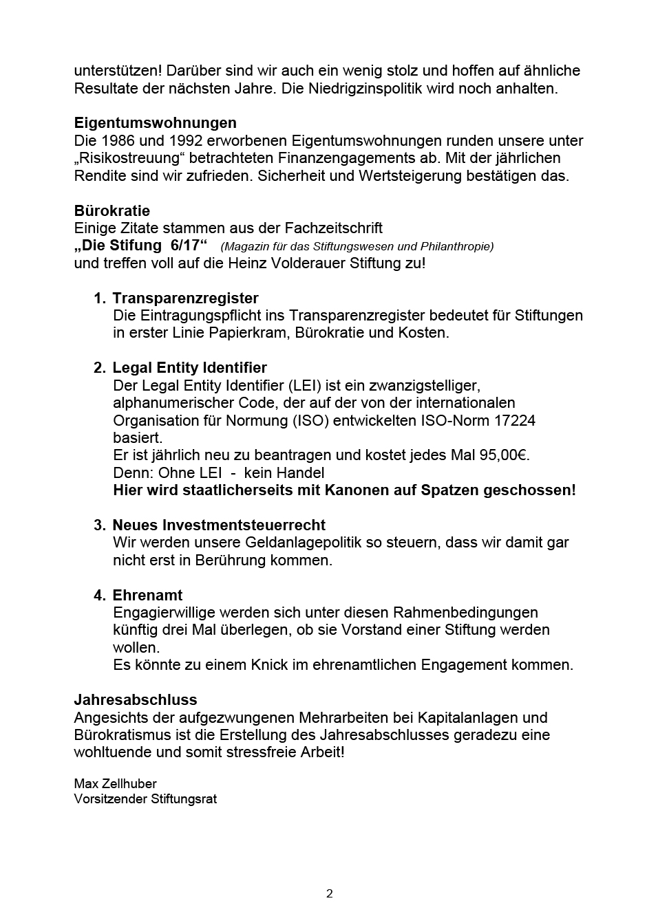 Eigenbericht über das Geschäftsjahr 2017 Seite 2